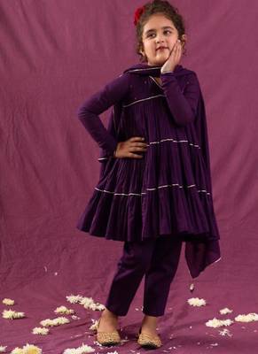 Purple mulmul multi tier anarkali set -set of 3 2