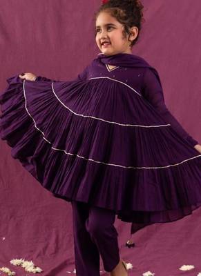 Purple mulmul multi tier anarkali set -set of 3 3
