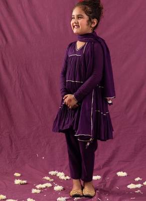 Purple mulmul multi tier anarkali set -set of 3 4