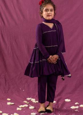 Purple mulmul multi tier anarkali set -set of 3 5