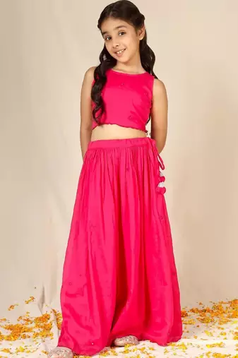 Rani solid mulmul top and skirt set- set of 3