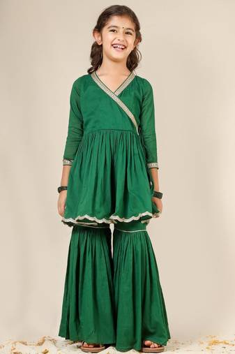 Green mulmul angrakha suit set -set of 3