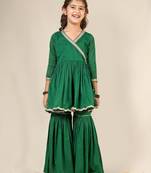 Green mulmul angrakha suit set -set of 3