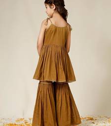 Brown mulmul strappy anarkali set -set of 3