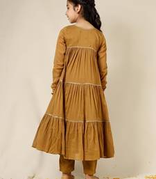 Brown mulmul multi tier anarkali set -set of 3