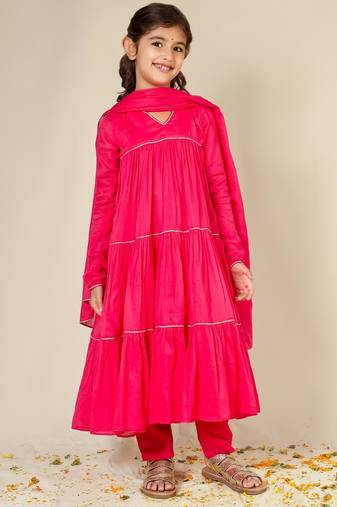 Rani mulmul multi tier anarkali set -set of 3