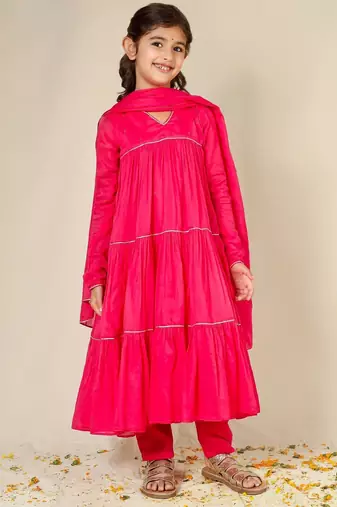 Rani mulmul multi tier anarkali set -set of 3