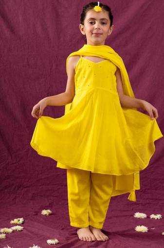 Rani mulmul strappy plain anarkali suit set - set of 3