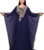 Royal Navy Blue Stitched Kaftan with Golden Handwork Embroidery – Elegant Party Wear