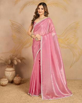 LightPink Art Silk swarovski Work Saree with Unstitched Blouse  1