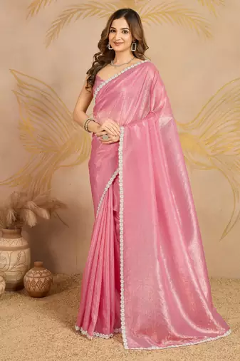 LightPink Art Silk swarovski Work Saree with Unstitched Blouse 