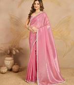 Trendmalls LightPink Art Silk swarovski Work Saree with Unstitched Blouse 