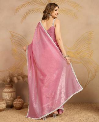 LightPink Art Silk swarovski Work Saree with Unstitched Blouse  2