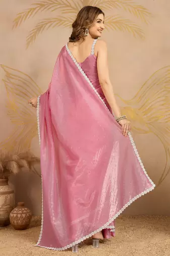 Trendmalls LightPink Art Silk swarovski Work Saree with Unstitched Blouse 