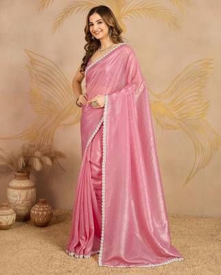 LightPink Art Silk swarovski Work Saree with Unstitched Blouse  3
