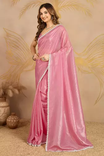 Trendmalls LightPink Art Silk swarovski Work Saree with Unstitched Blouse 
