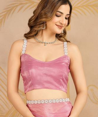 LightPink Art Silk swarovski Work Saree with Unstitched Blouse  5