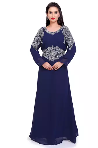 Luxury Navy Blue Stitched Handwork Embroidered Kaftan – Comfortable & Stylish