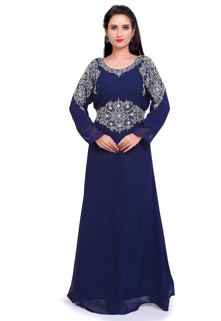 Luxury Navy Blue Stitched Handwork Embroidered Kaftan – Comfortable & Stylish