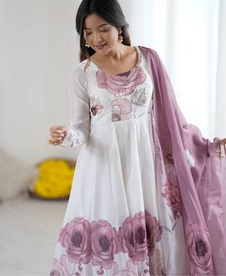 Elegant onion pink organza silk anarkali with floral jari work & dupatta set 4
