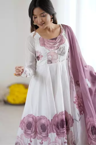 Elegant onion pink organza silk anarkali with floral jari work & dupatta set