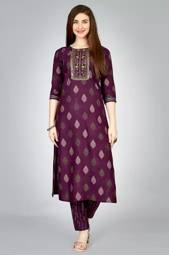  Women's Rayon Blend Floral Straight Printed Kurta Pant With Dupatta | kurta sets for woman