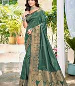 Sangam prints dark green assam silk woven work traditional saree