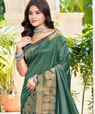 Sangam prints dark green assam silk woven work traditional saree 2