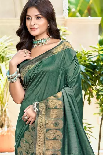 Sangam prints dark green assam silk woven work traditional saree
