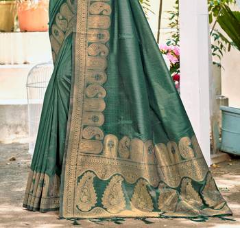 Sangam prints dark green assam silk woven work traditional saree 3