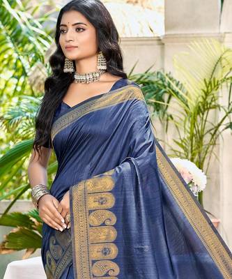 Sangam prints navy blue assam silk woven work traditional saree 2