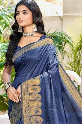 Sangam prints navy blue assam silk woven work traditional saree