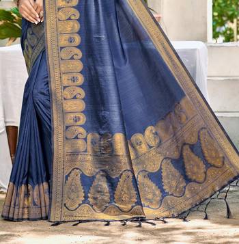 Sangam prints navy blue assam silk woven work traditional saree 3