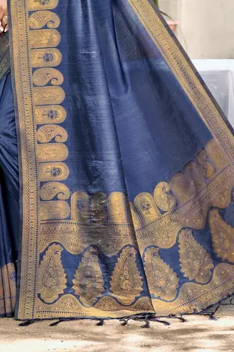 Sangam prints navy blue assam silk woven work traditional saree