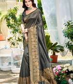 Sangam prints gray assam silk woven work traditional saree