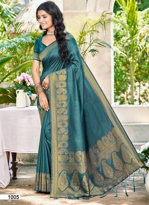 Sangam prints turquoise assam silk woven work traditional saree 1