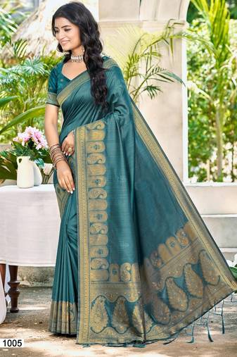 Sangam prints turquoise assam silk woven work traditional saree