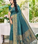 Sangam prints turquoise assam silk woven work traditional saree