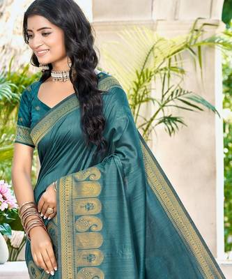 Sangam prints turquoise assam silk woven work traditional saree 2