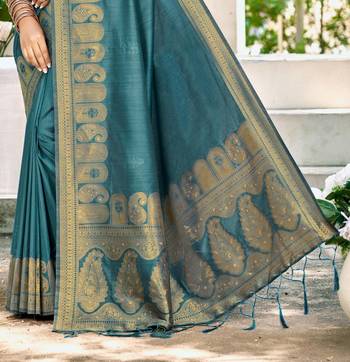 Sangam prints turquoise assam silk woven work traditional saree 3