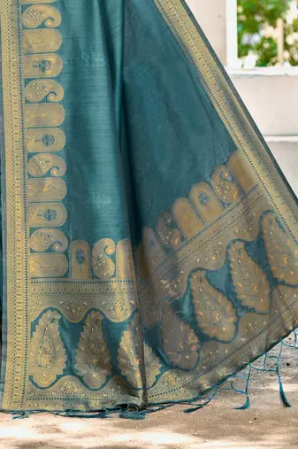 Sangam prints turquoise assam silk woven work traditional saree