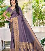 Sangam prints purple assam silk woven work traditional saree