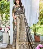 Sangam prints purple assam silk woven work traditional saree