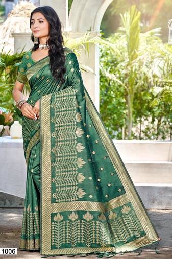 Sangam prints green assam silk woven work traditional saree