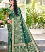 Sangam prints green assam silk woven work traditional saree