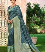 Sangam prints dark turquoise assam silk woven work traditional saree