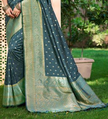 Sangam prints dark turquoise assam silk woven work traditional saree 3