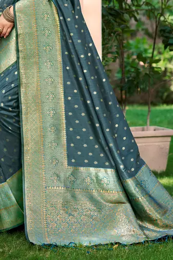 Sangam prints dark turquoise assam silk woven work traditional saree