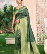 Sangam prints dark green assam silk woven work traditional saree