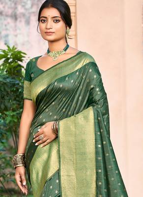 Sangam prints dark green assam silk woven work traditional saree 2